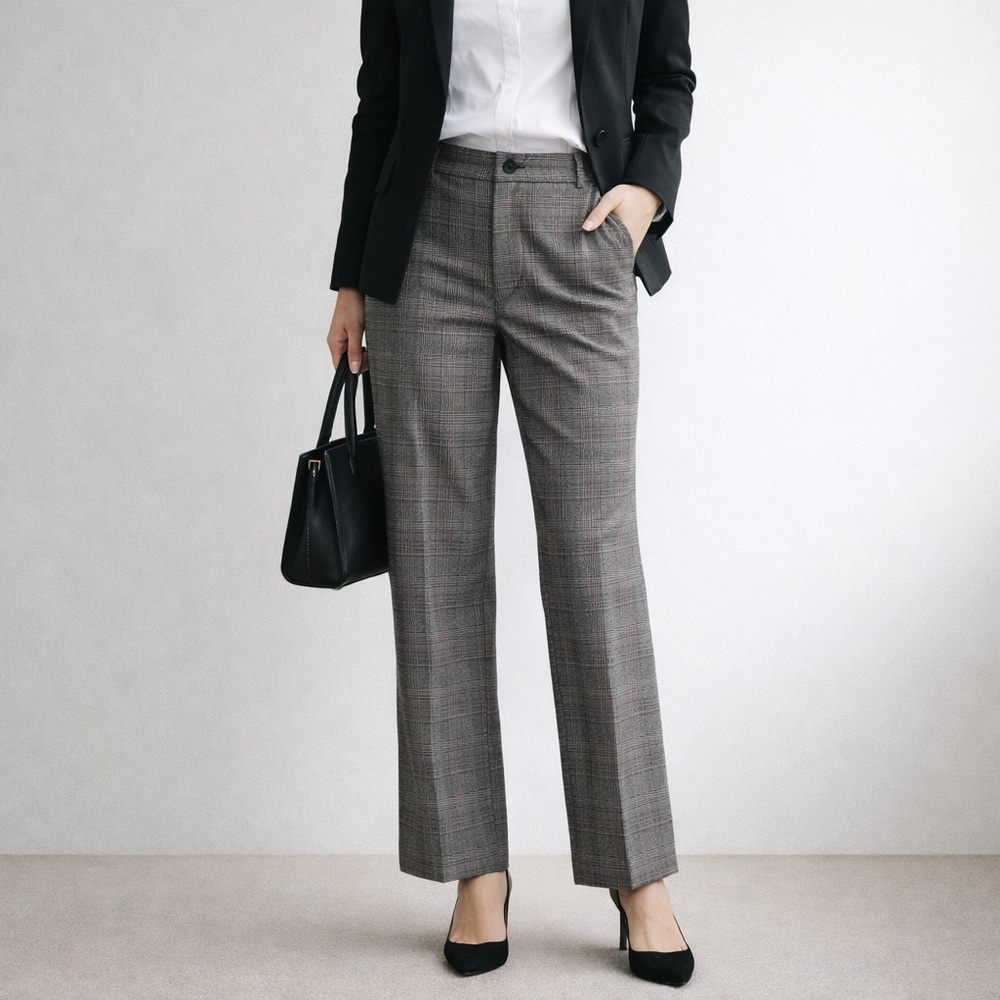 LOFT Gray Glen Plaid Wide-Leg Trousers Career Pants SIZE 12 Petite NWT